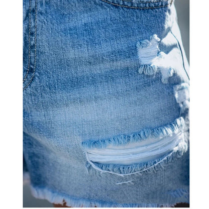 Trendy Stitching Fringed Denim Shorts