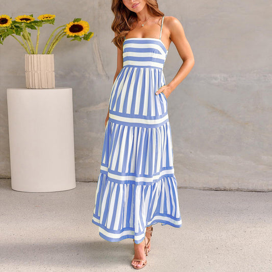 Pocketed Summer Striped Dress