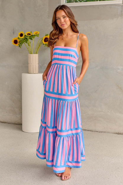 Pocketed Summer Striped Dress