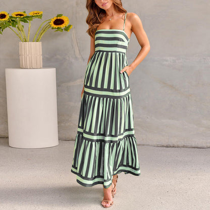 Pocketed Summer Striped Dress