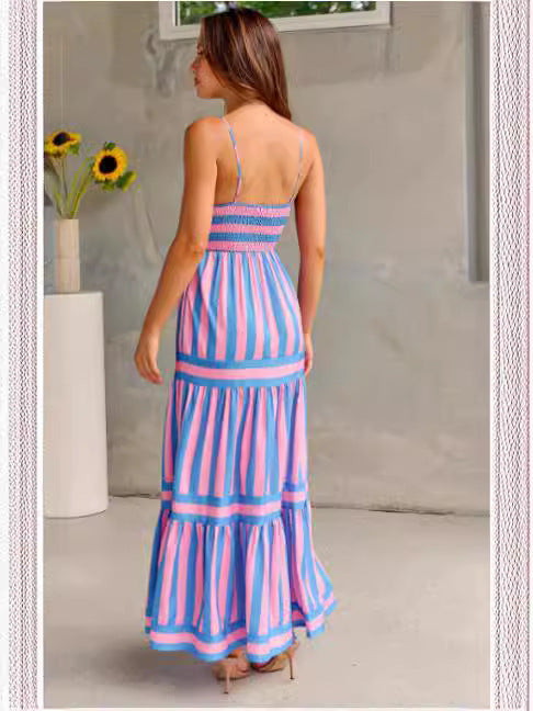 Pocketed Summer Striped Dress